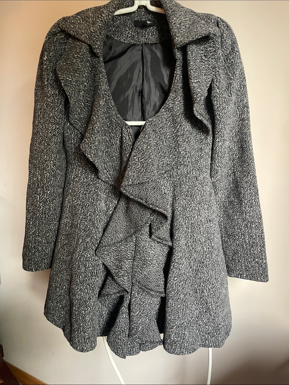 Ryu anthropology Gray Ruffle-Front Trench Coat